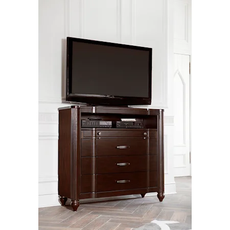 Transitional Media Chest with Pull-Out Writing Desk